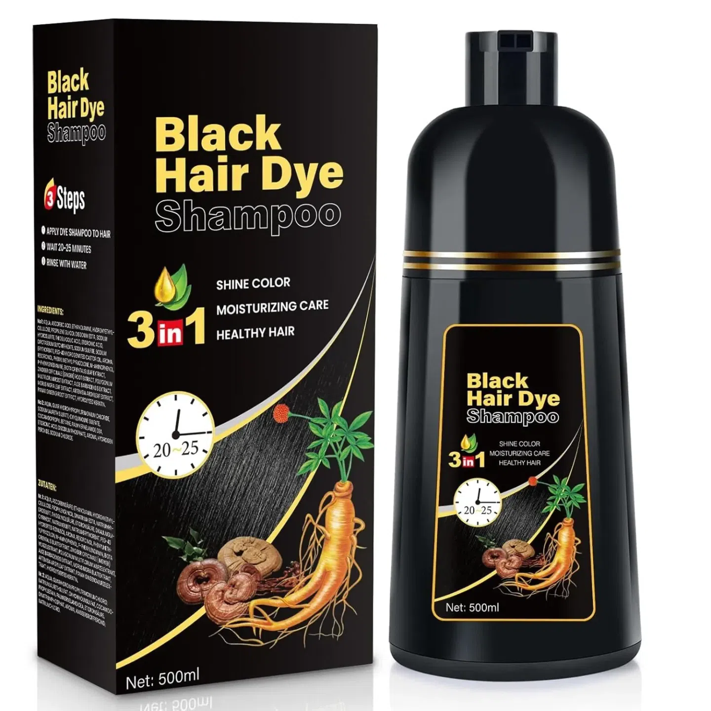 Hair Dye Shampoo 3 in 1 for Women/Men BLACK DYE 1 pack
