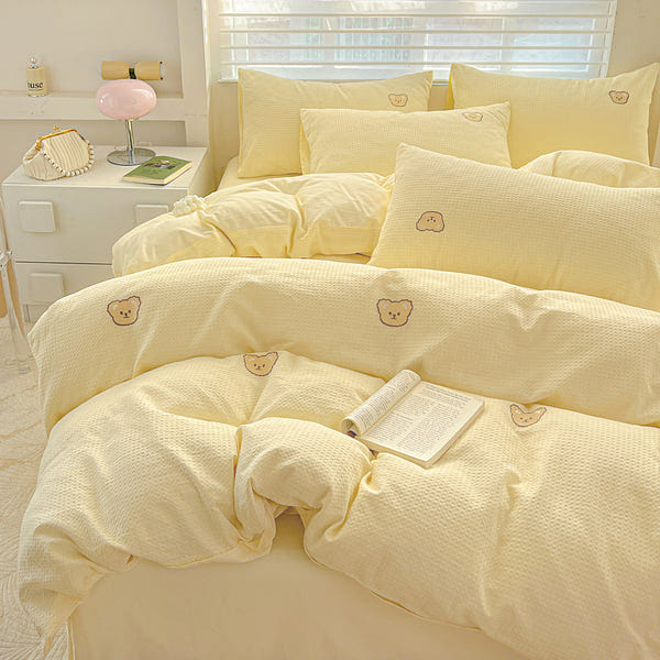Teddy Waffle Bedding Set Butter Yellow-Double 2000 g