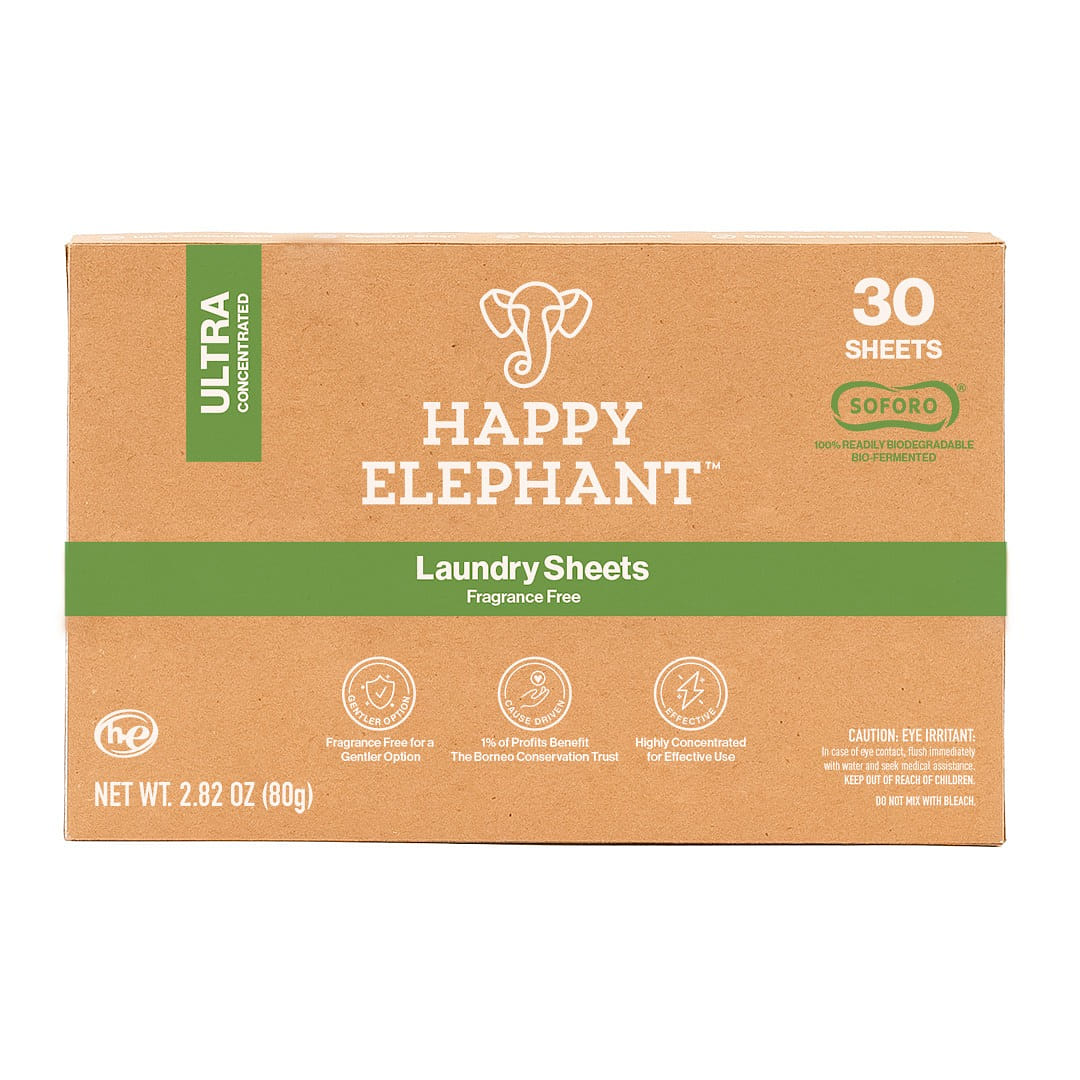 Happy Elephant Laundry Detergent Sheets – Fragrance Free 30 Count (Pack of 1) 30 each