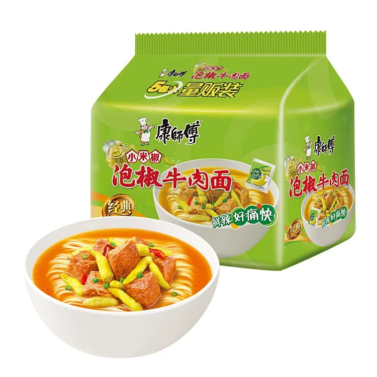 康师傅经典泡椒方便面泡面速食面 104*5袋 520 克