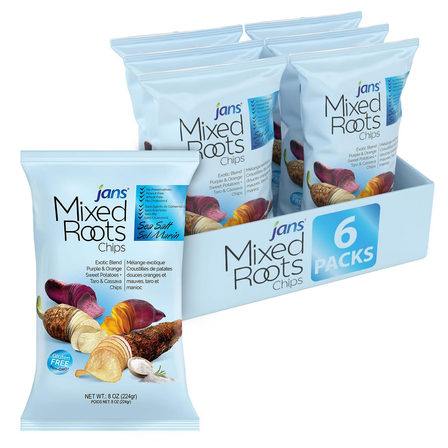 Jans – Mixed Roots Chips Sea Salt 8oz – Pack of 6 8 oz*6 pack