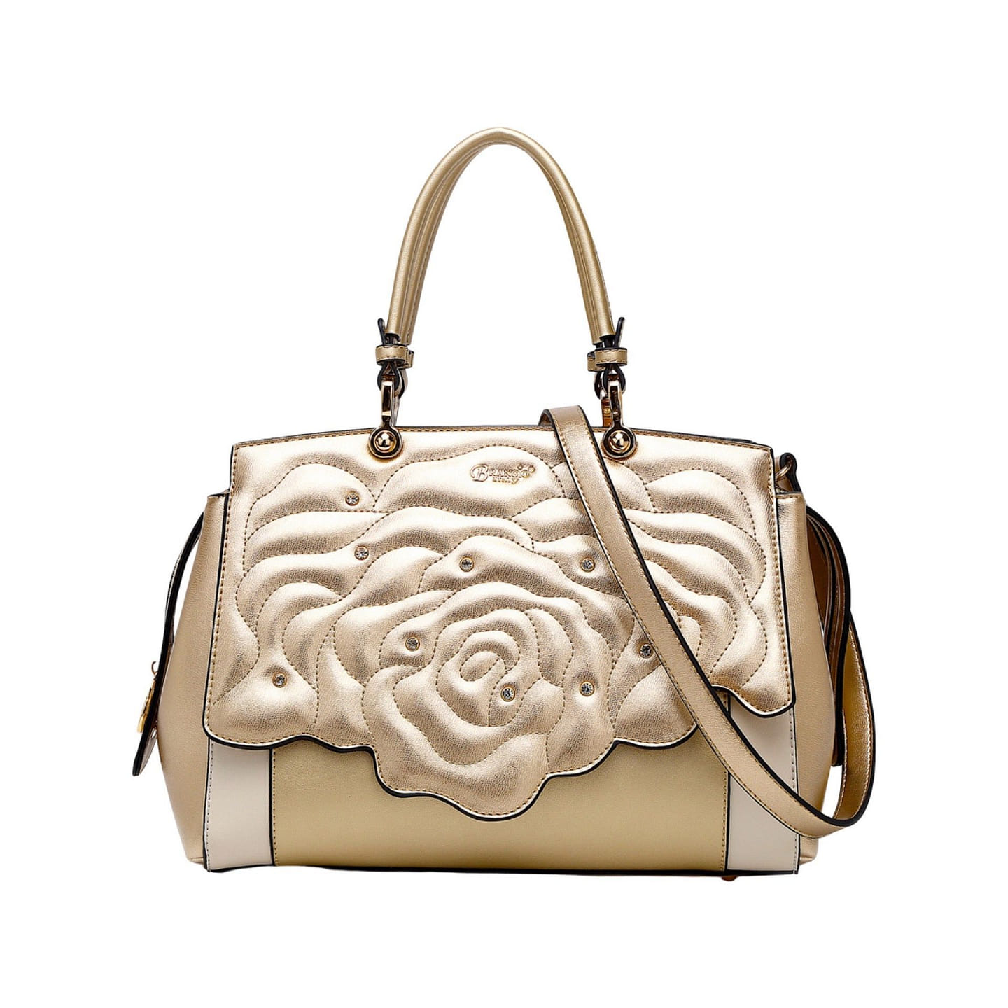 Rosette 3d Crystal Vegan Leather Metallic Handbag Metallic [RA8523-GD] 1 each