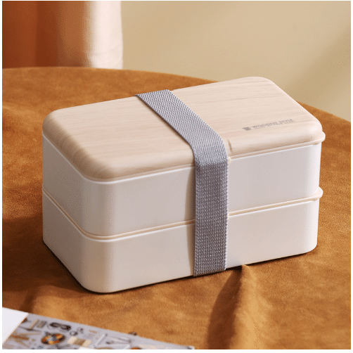 White Japanese Style Double-layer Lunch Box Plastic Compartment Bento Box 1 each