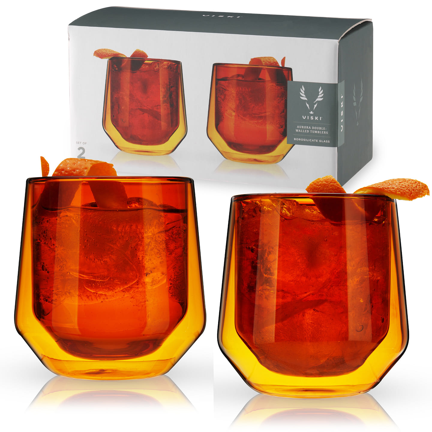Double Walled Aurora Tumblers in Amber (set of 2) by Viski 2 each