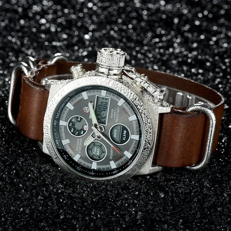 Leather Strap Dual Display Quartz Analog Digital M 1 box