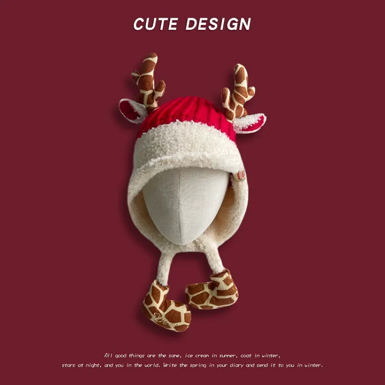 Red Christmas and New Year Children's hat(2-12 years) - Fawn plush