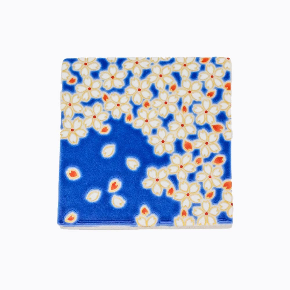 Kutani Ware Handmade Square Coaster (Cherry blossom, 3.54 x 3.54) Made in JP 1 each