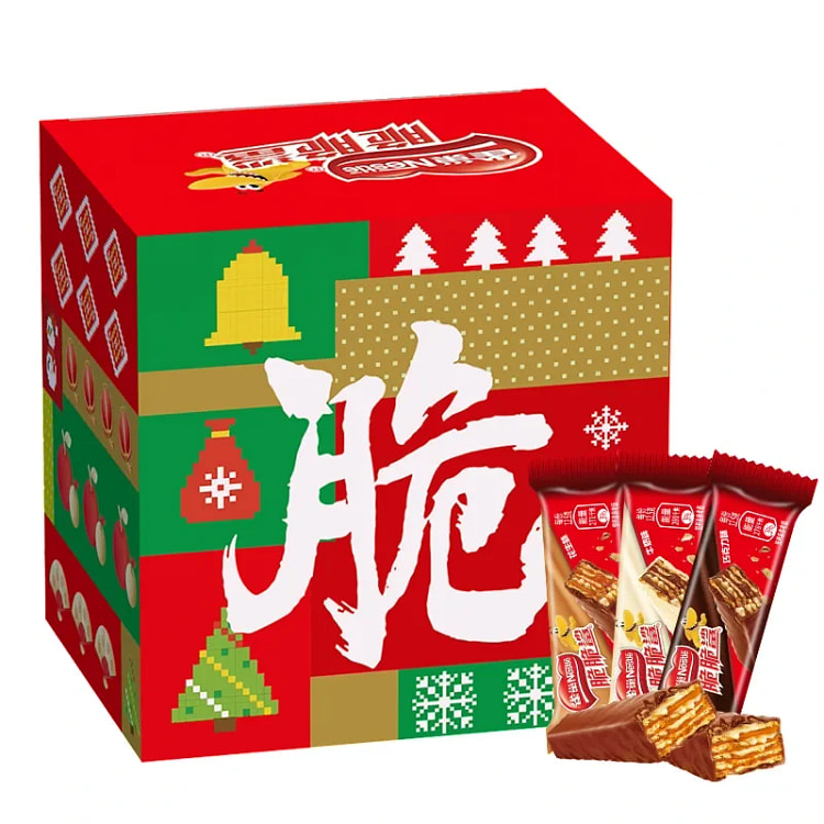 雀巢脆脆鲨新年方盒小方条混合口味脆威化饼干夹心饼干
