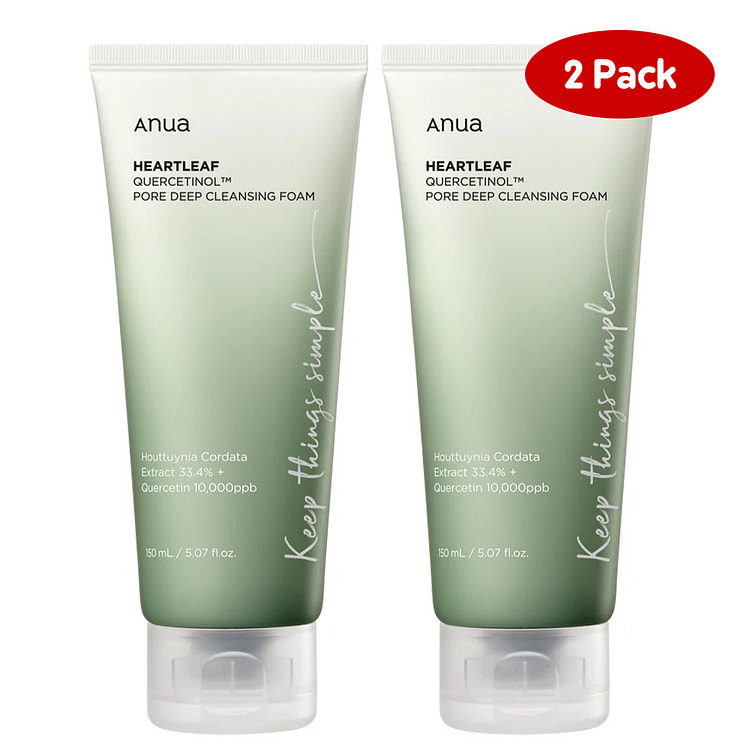 anua HeartLeaf Quercetinol Pore Deep Cleansing Foam, 150ml (2 pack)
