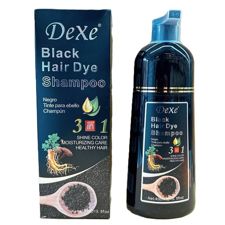Dexe黑色染髮洗髮水3合1染髮洗髮精黑400ml