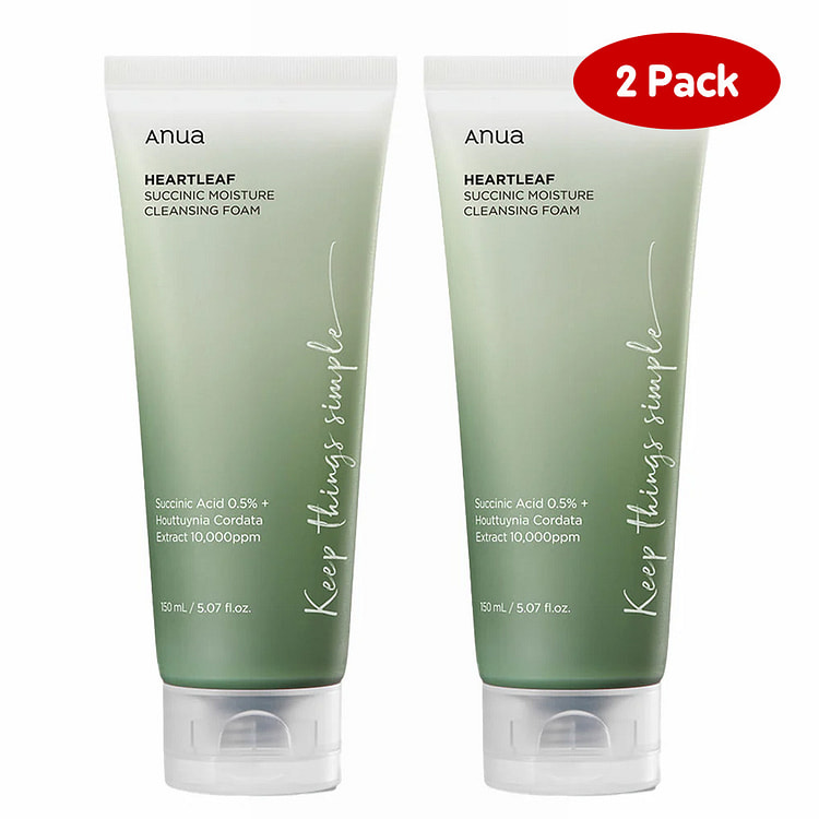 anua HeartLeaf Succinic Moisture Cleansing Foam, 150ml (2 pack)