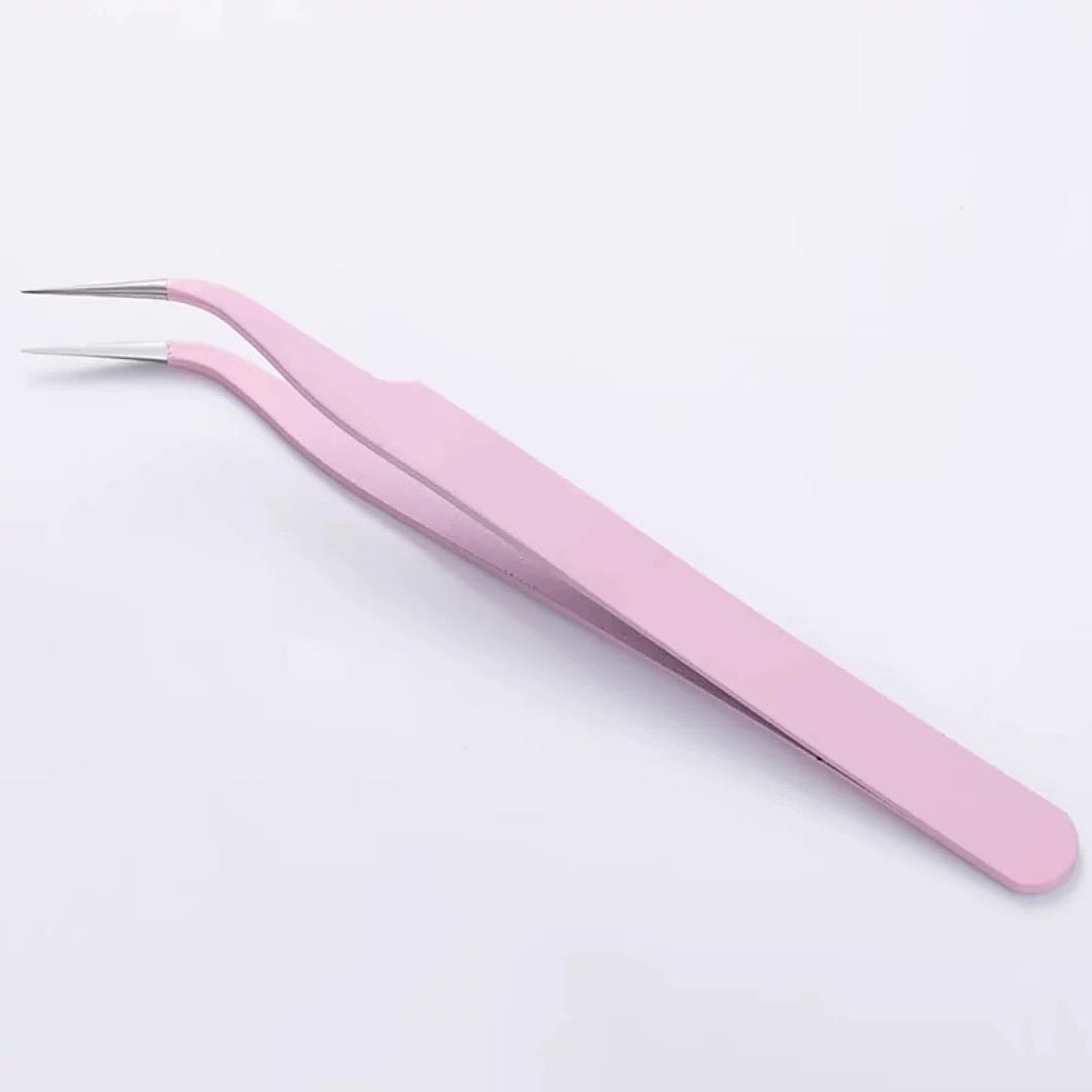 Stainless Steel High-Precision Tweezer Pink Curved 1 each