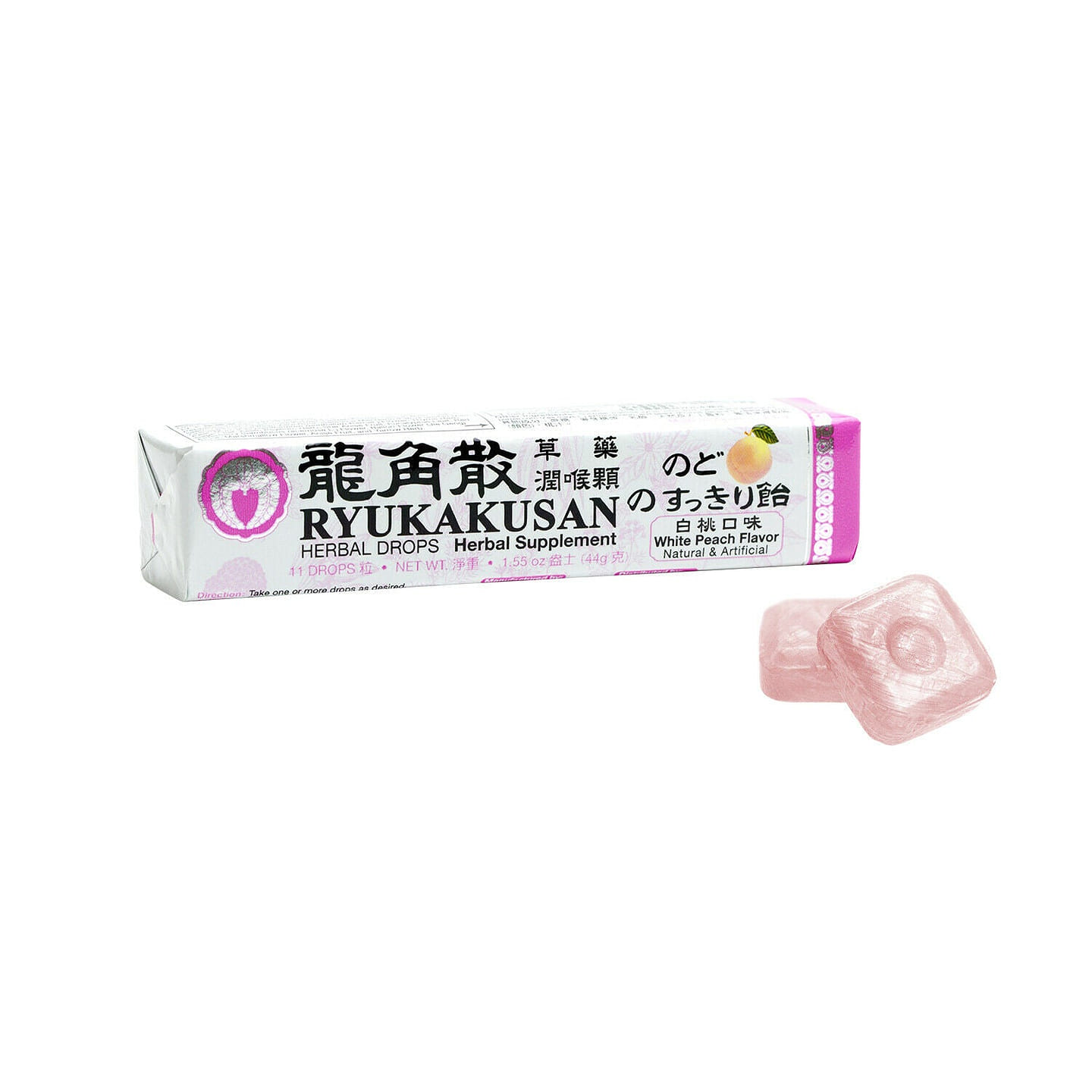 RYUKAKUSAN HERBAL DROPS – WHITE PEACH FLAVOR (STICK) 1 each