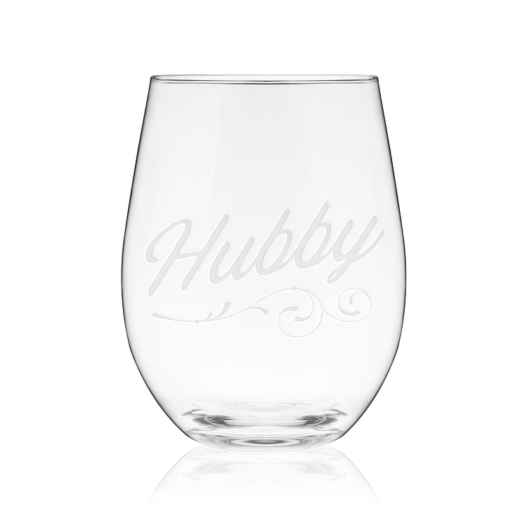 Hubby Script Stemless Wine Glass