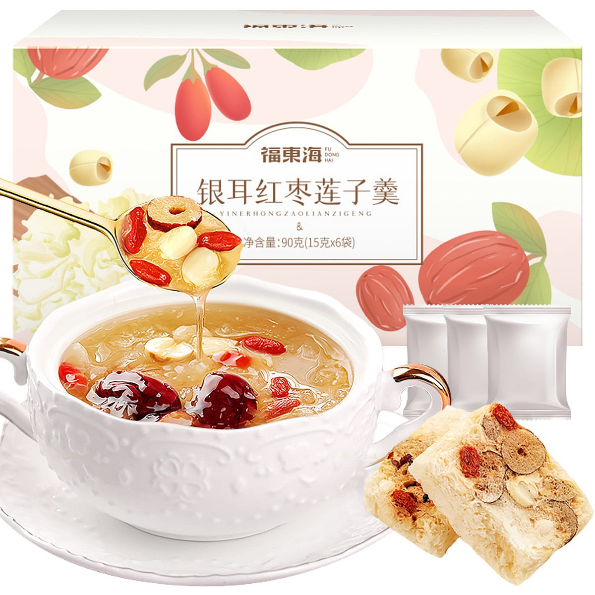 Fudonghai Silver Fungus, Red Date, Lotus Seed and Wolfberry Soup 90g/box 90 g