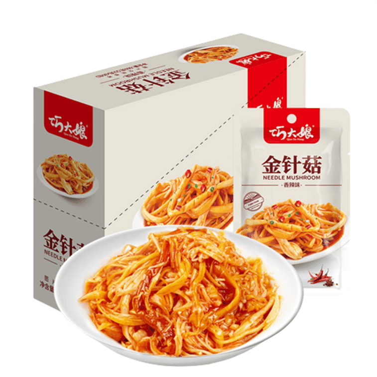 Qiaodamiang Golden Needle Mushroom Instant Food, Snacks, Spicy 22g * 20 packs 1 box