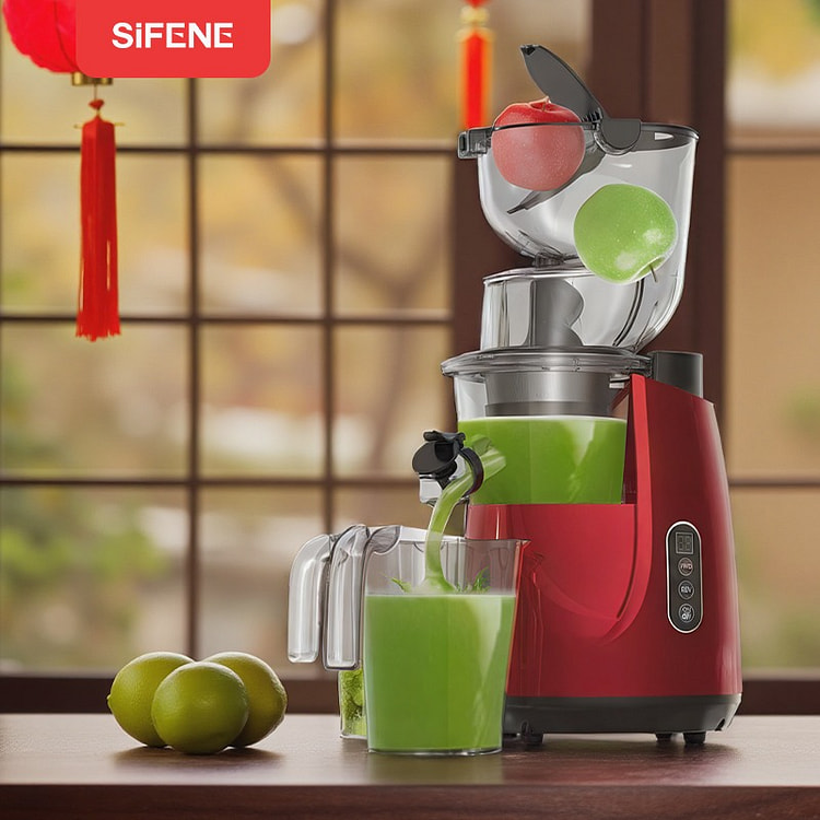 SIFENE 200W 冷压榨汁机，3.3 英寸宽口，可榨整颗水果，红色