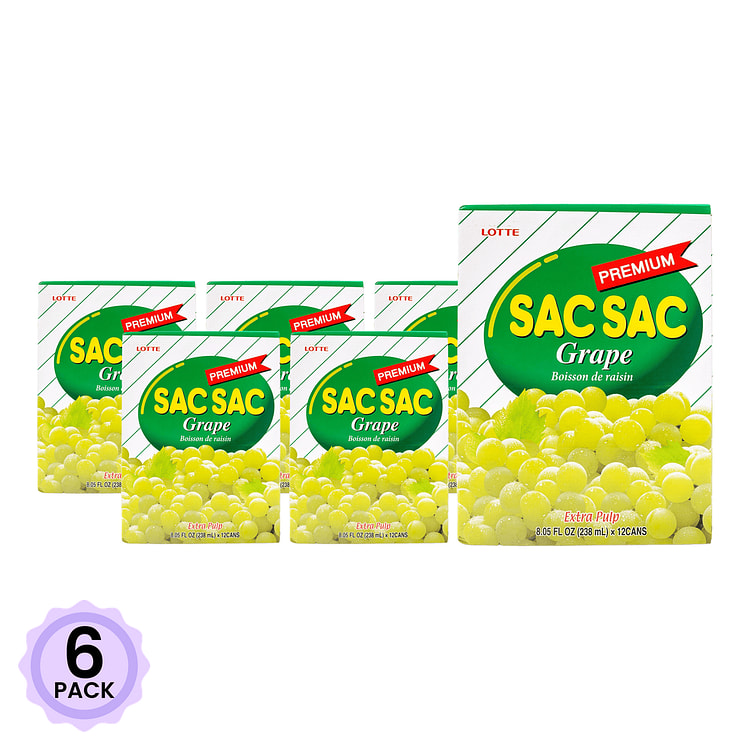 Lotte Sac Sac Grape Juice, Extra Pulp 238 ml*12 cans*6 pack