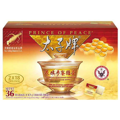 Prince of Peace American Ginseng Root Tea w/Honey, Twin Pack (18 tea bags each) 1 box
