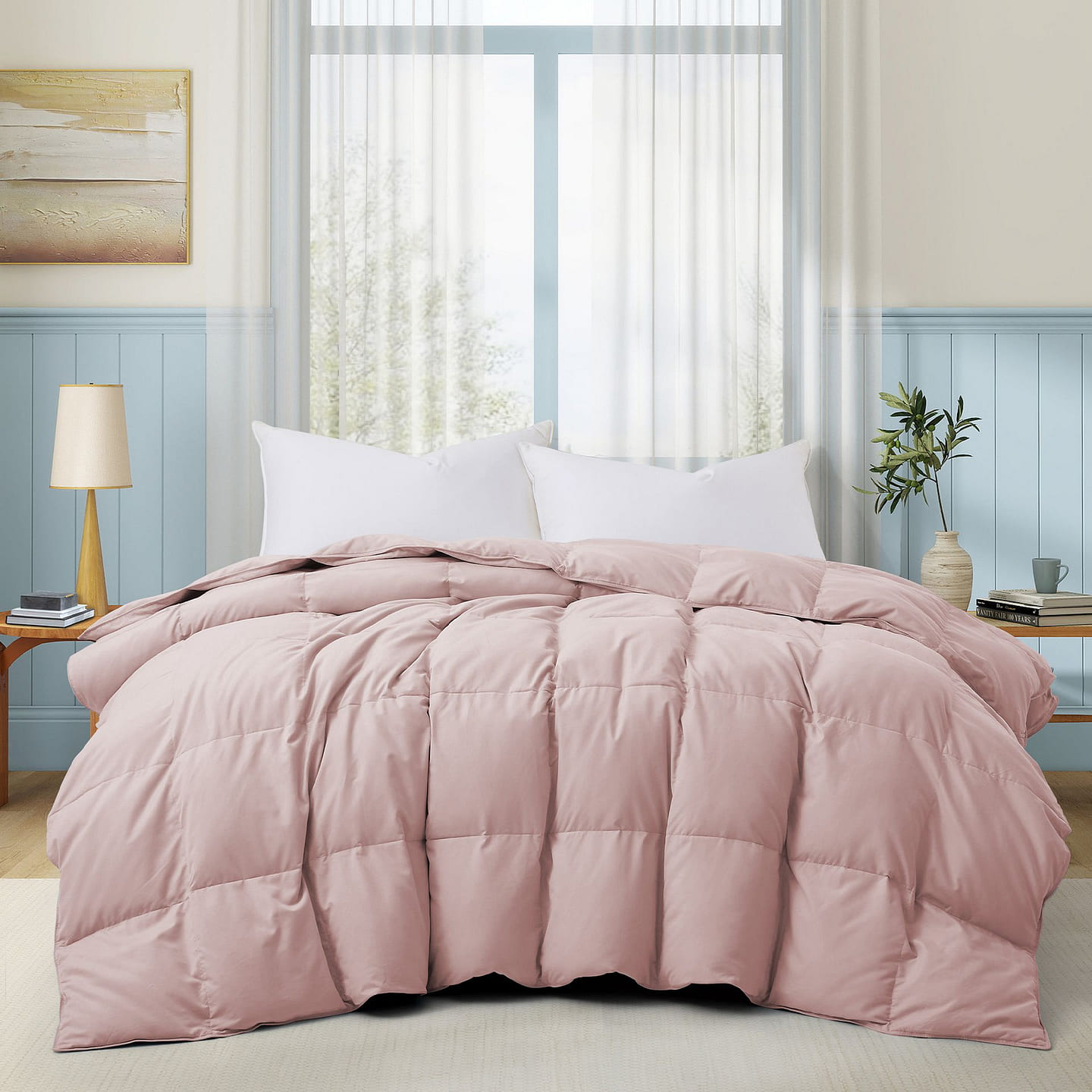 UNIKOME Summer Down Fiber Comforter Queen Pink 1 box