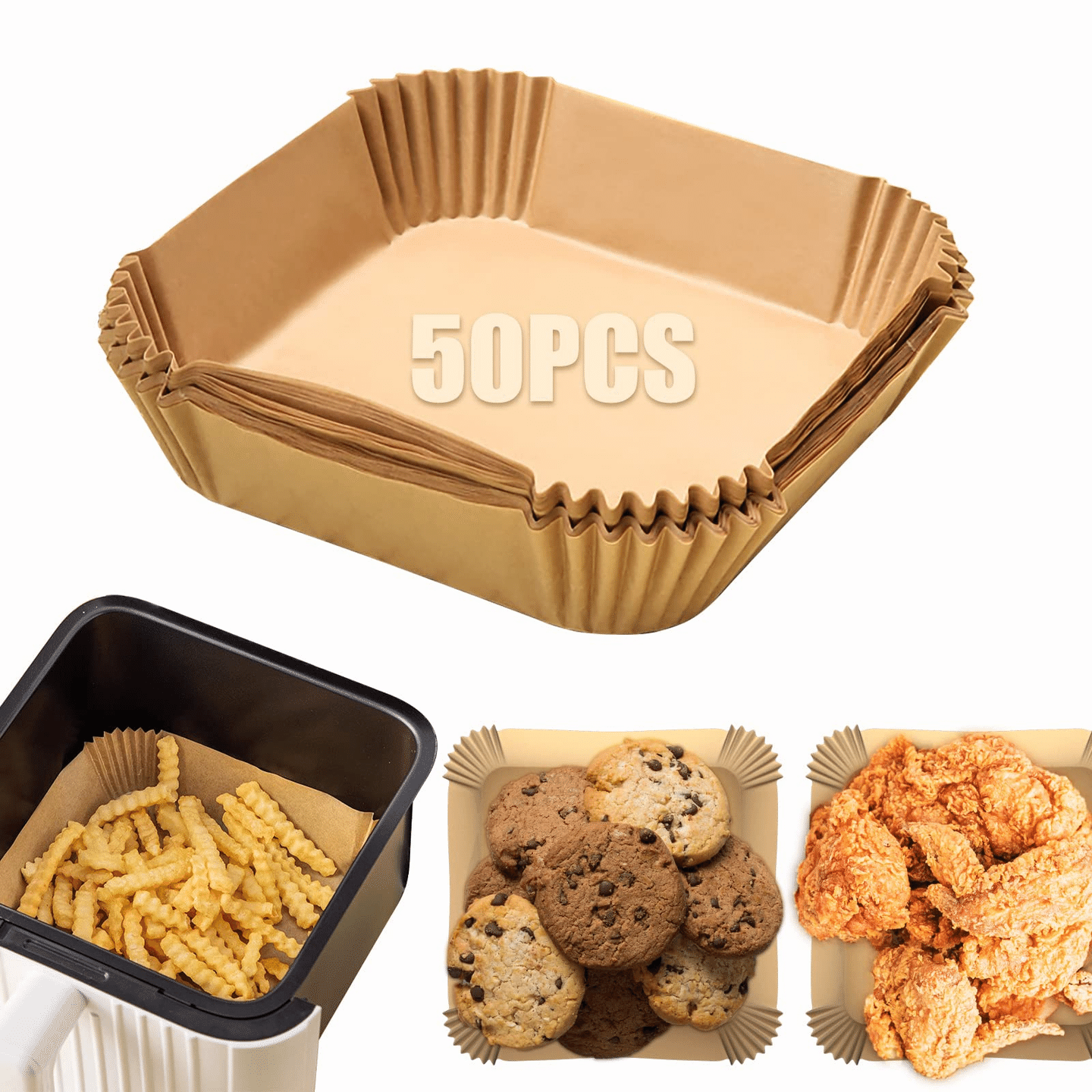 RITSU 50 Pcs Air Fryer Disposable Paper Liner,6.3 Inch Non-stick Air Fryer Liner 1 count