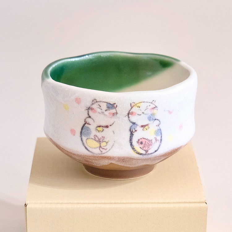 美浓烧 小抹茶碗（礼盒装）- 猫咪