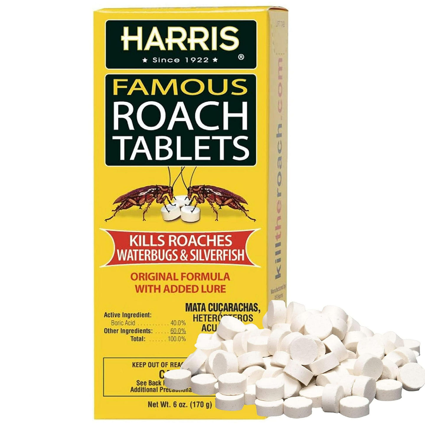 Roach Tablets, Boric Acid Roach and Insects Killer with Lure, 6oz, 145 Tablets 1 each