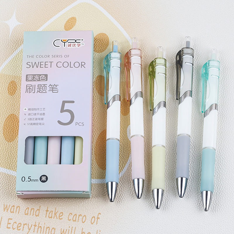 Macaron Color Series Black Ink 0.5mm Gel Pen 5 Count 1 箱