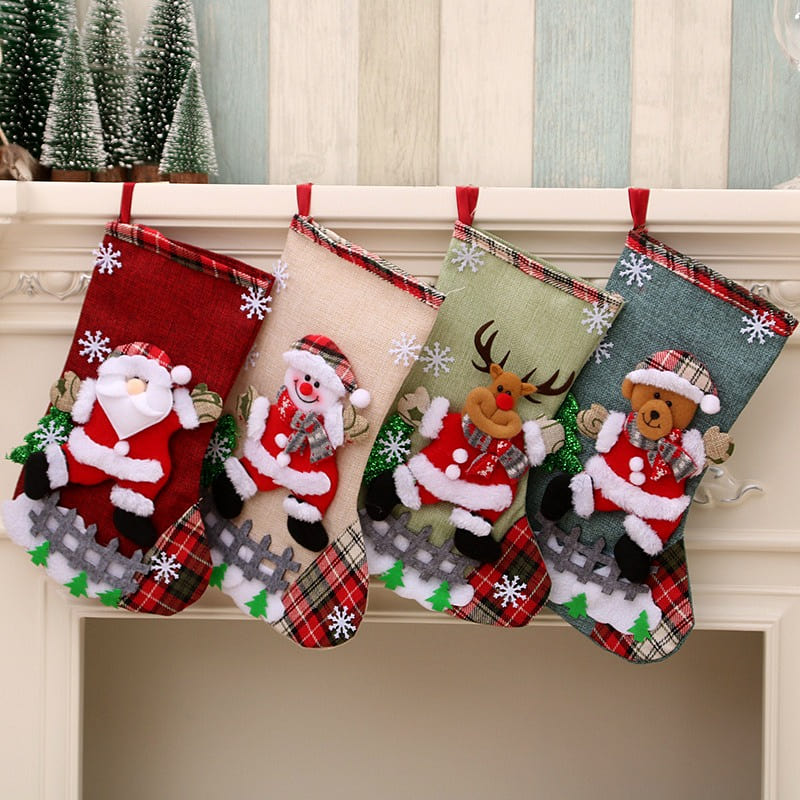 【 Christmas limit 】Christmas socks hanging pieces gift bags, large size 4 pieces 1 each