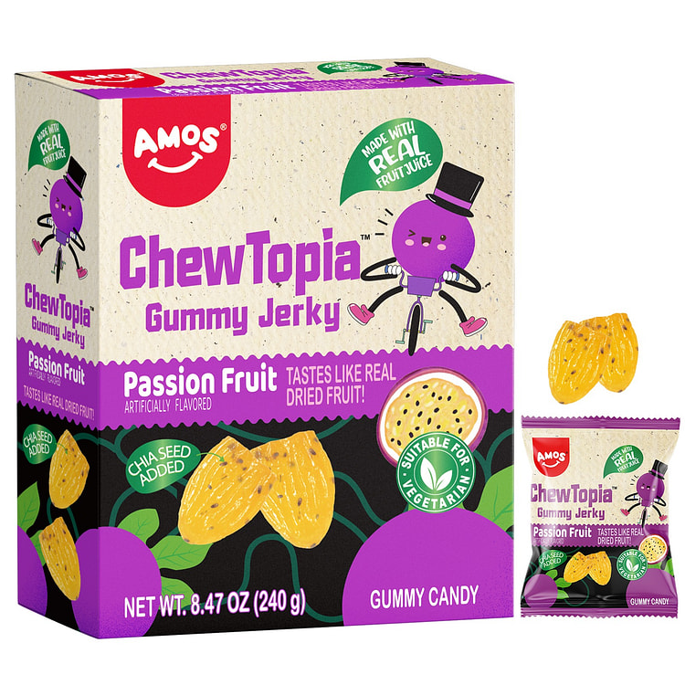 Amos ChewTopia Passion Fruit Gummy Jerky(9ct)