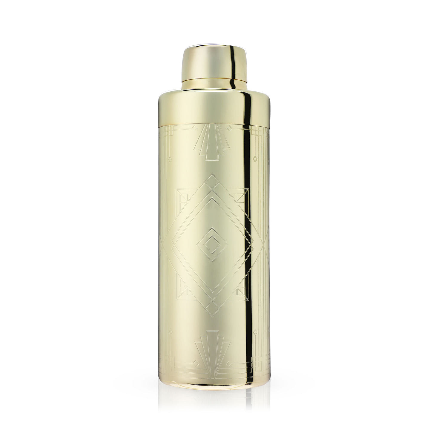 Viski Art Deco Gold Cocktail Shaker, 24 oz Etched Stainless Steel Shaker With Strainer & Gold Finish 24 oz