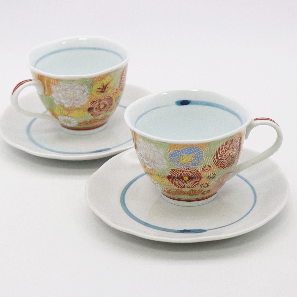 九穀燒茶杯碟套裝 4.4盎司(金色花卉) 1 份