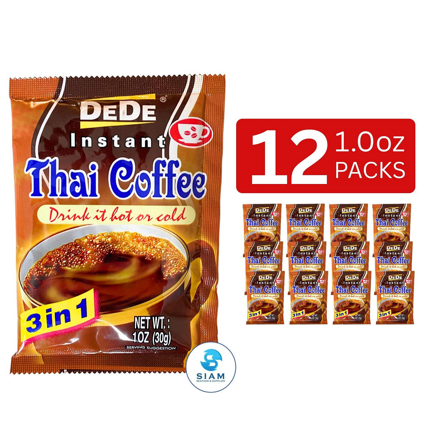 DeDe Instant Thai Coffee 30g x 12 packets 12 oz