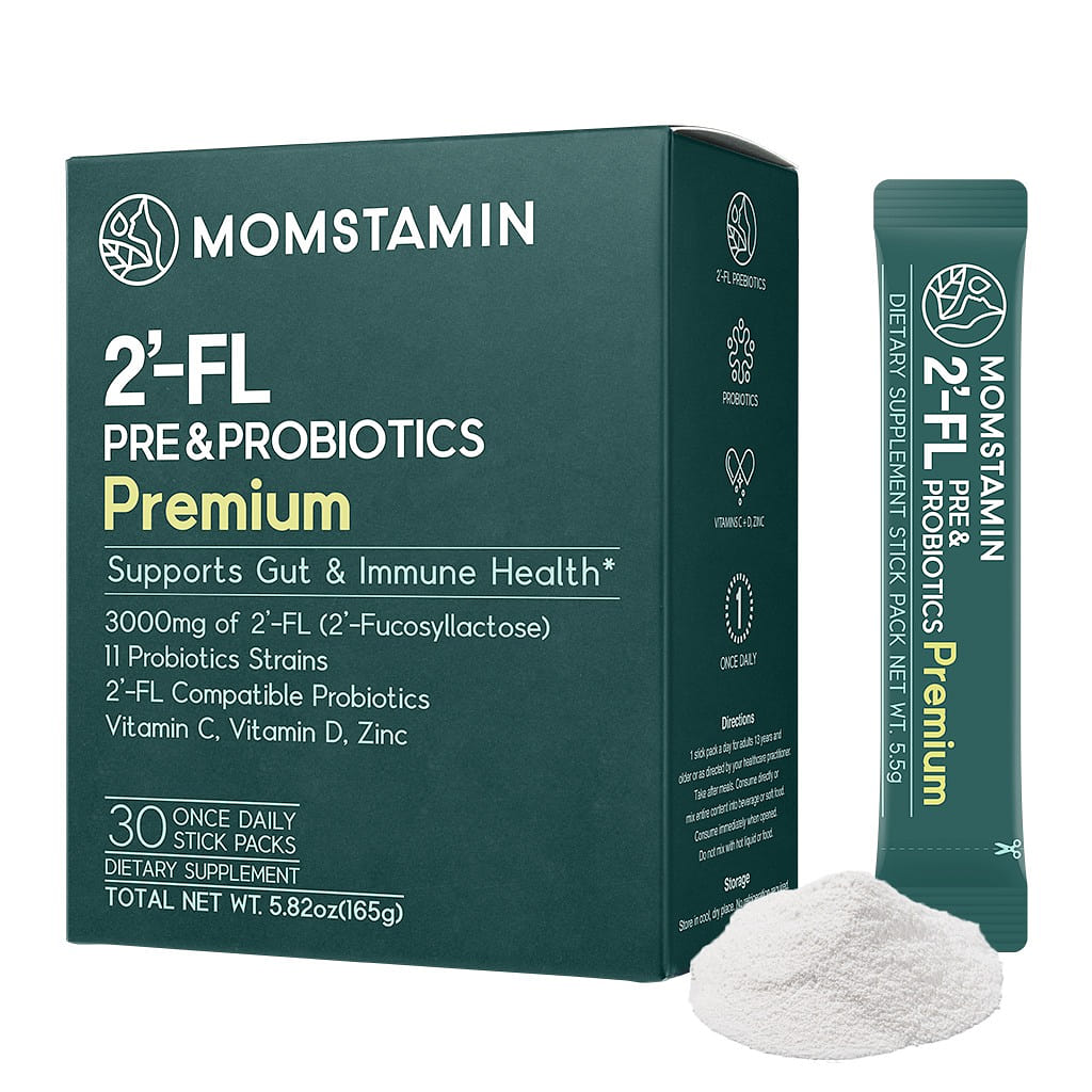 MOMSTAMIN 2′-FL Prebiotics & Probiotics Powder, 3000mg HMO, IBS Relief 30 sticks 1 case
