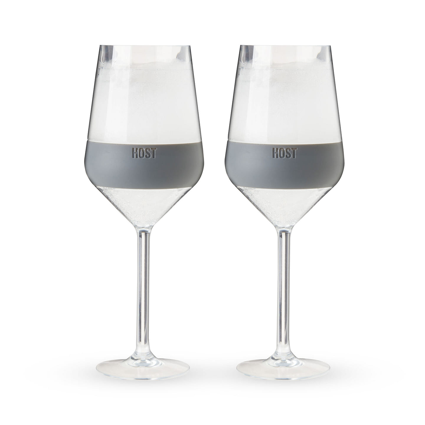 HOST Wine Freeze Double-Walled Stemmed Wine Glasses Freezer Cooling Cups with Active Cooling Gel and Insulated Silicone Grip, 6.5 Oz Plastic Tumblers, Gray, Set of 2 6.5 oz