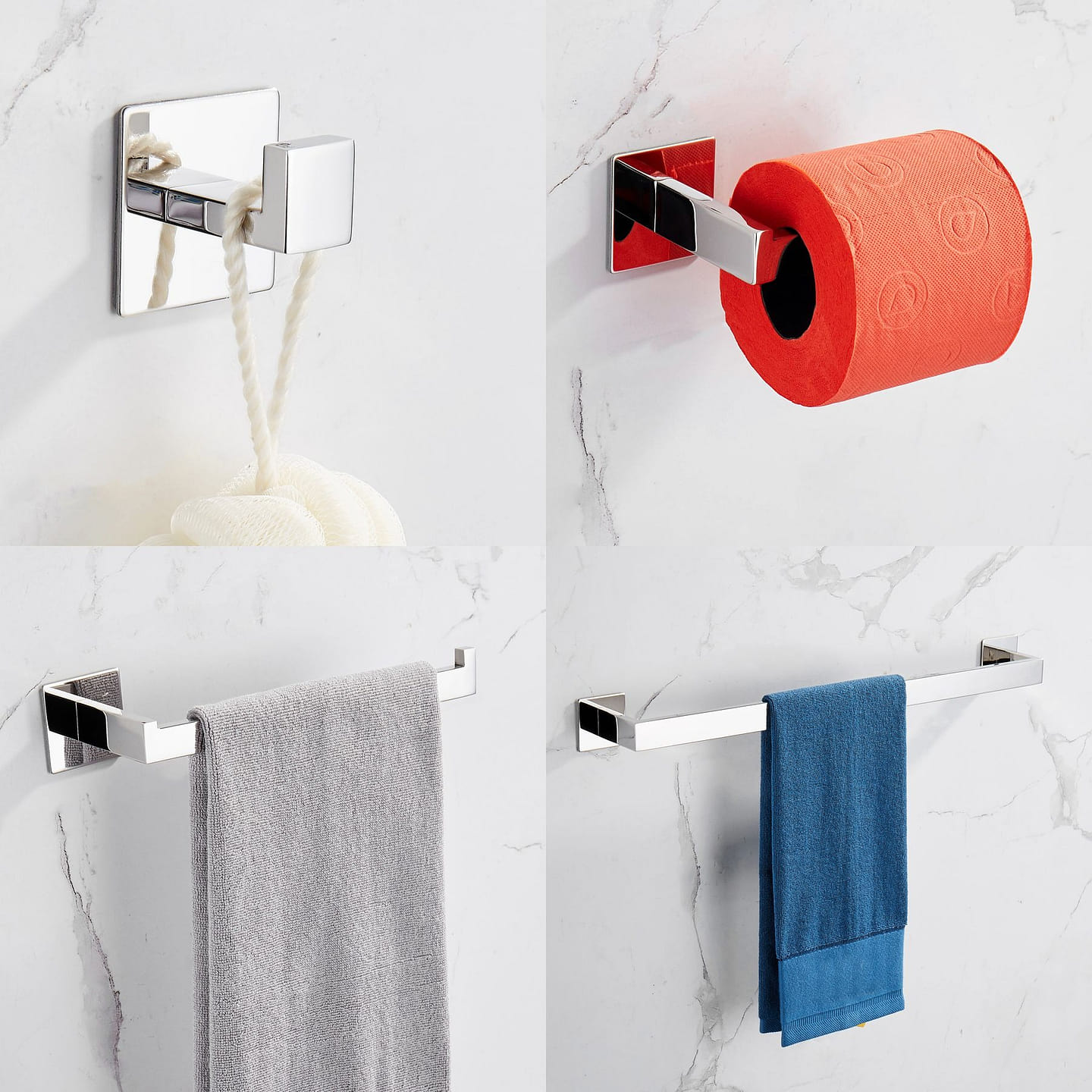 4Pcs Silver Bathroom Hardware Set 1 each