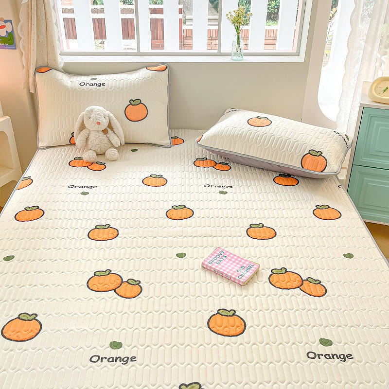 Cool Latex Mat 3pcs Set ( Including 2 Pillowcases) Queen Size 200x220cm Orange 1 each