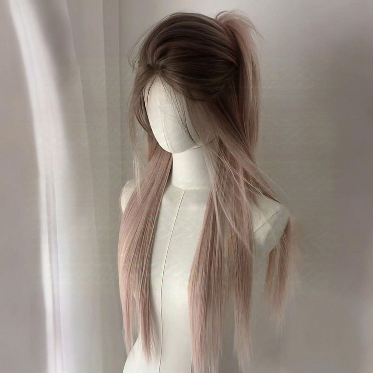 全头假发中分自然仿真 可露丽粉棕渐变长直发+发网 1 份