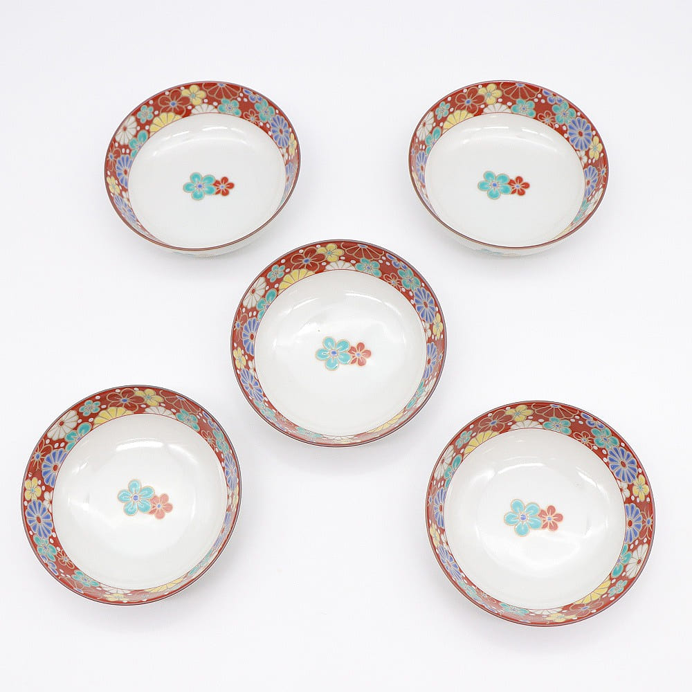 Kutani Ware Handmade Serving Bowl 5set (Plum Chrysanth 4.80 x 4.80) Made in JP 1 each