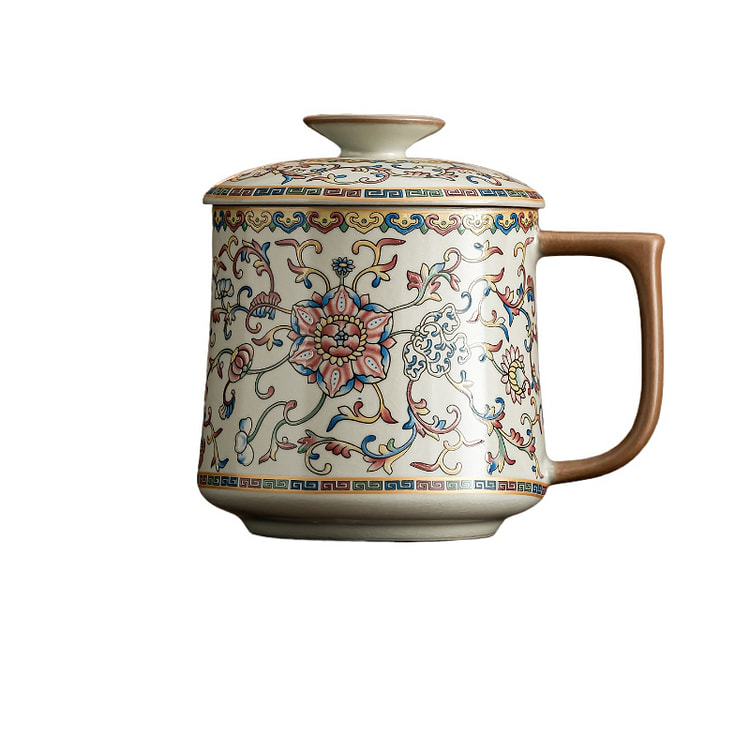 一品仟堂 珐琅彩陶瓷茶杯带盖 12*11厘米 1 盒