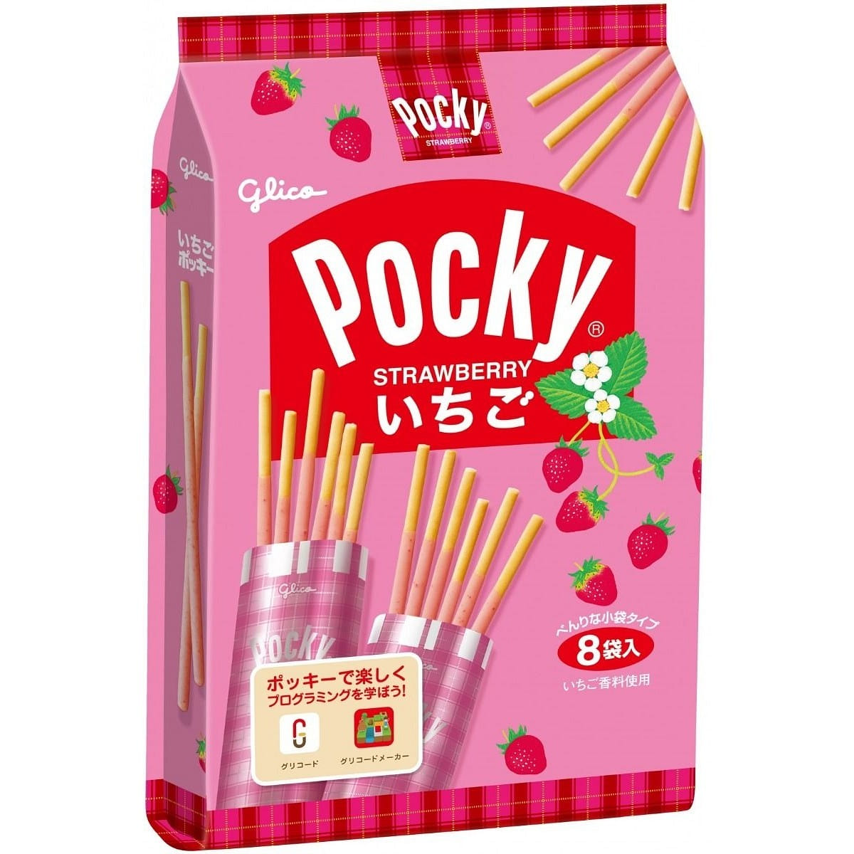 Glico Pocky Strawberry Chocolate Cookie Bars 8bags 1 pack