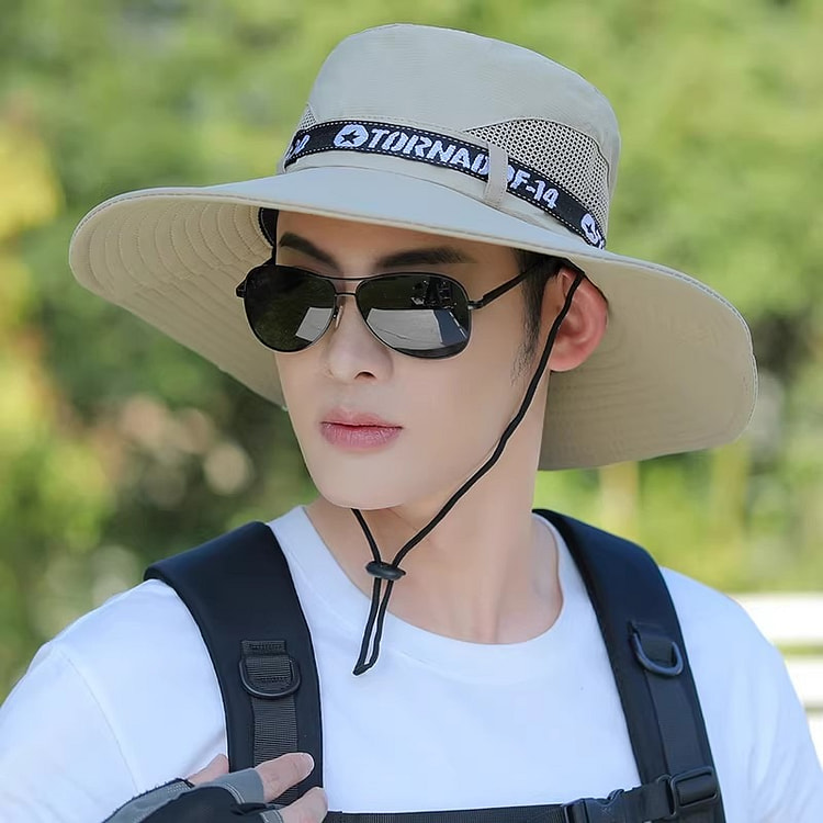 夏天遮阳帽户外透气太阳帽防晒渔夫帽1个 卡其色 1 份