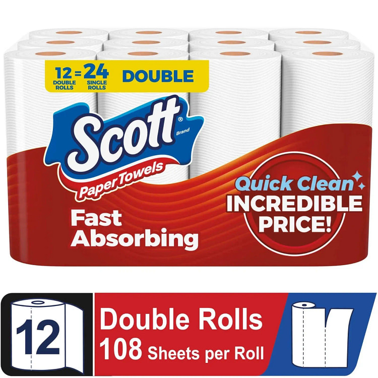 Scott Paper Towels Bulk 24 Regular Rolls 12 Double 1 box