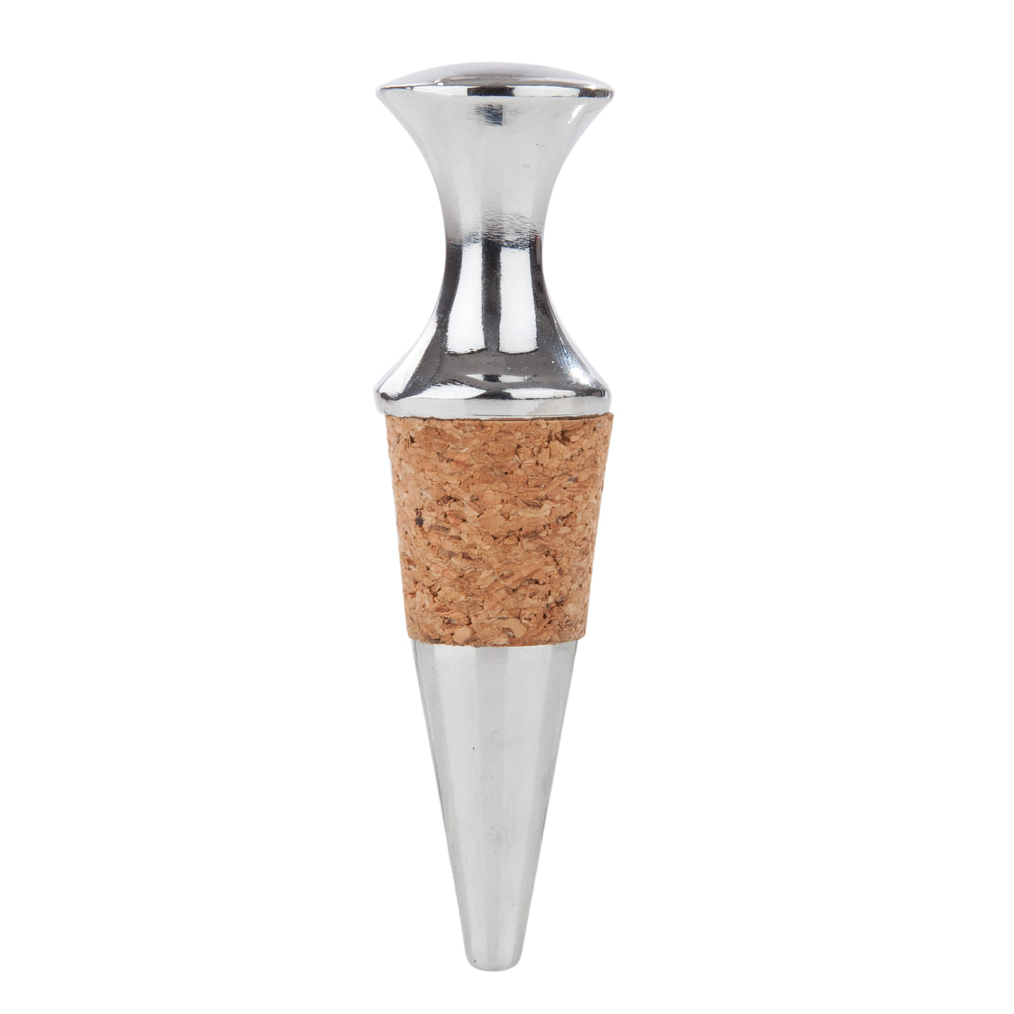 True Monarch Bottle Stopper, Modern Wine Stoppers with Natural Cork for wine bottles, wine preserver, Zinc Alloy with a Chrome Finish, set of 1 1 each