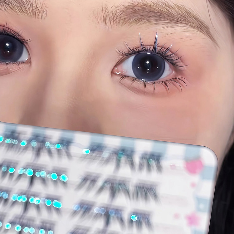 蓝色免胶自粘假睫毛自然 6排-多彩蓝眼泪F 1 盒