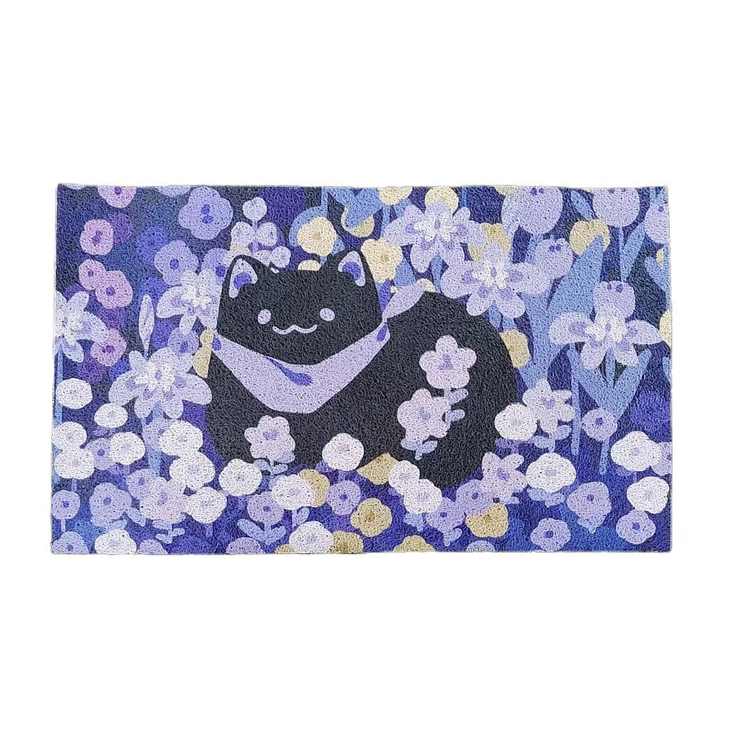 Non-slip Mat Door Mat Purple Flower Little Black Cat 1Pc 1 each