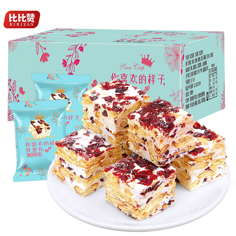 比比赞蔓越莓雪花酥手工饼干牛轧糖零食400g*1箱