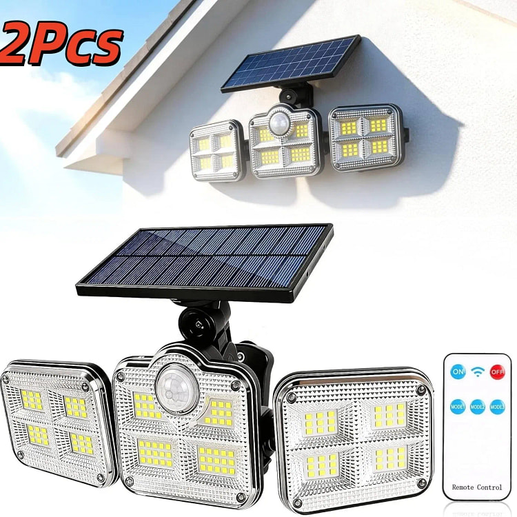 2 Pack LED Solar Lights 3-Head Outdoor Waterproof 2 pack