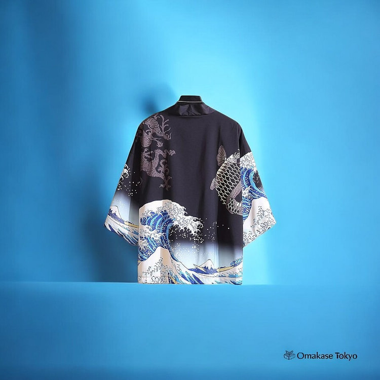 和服外套 - 波浪锦鲤黑色 360 克