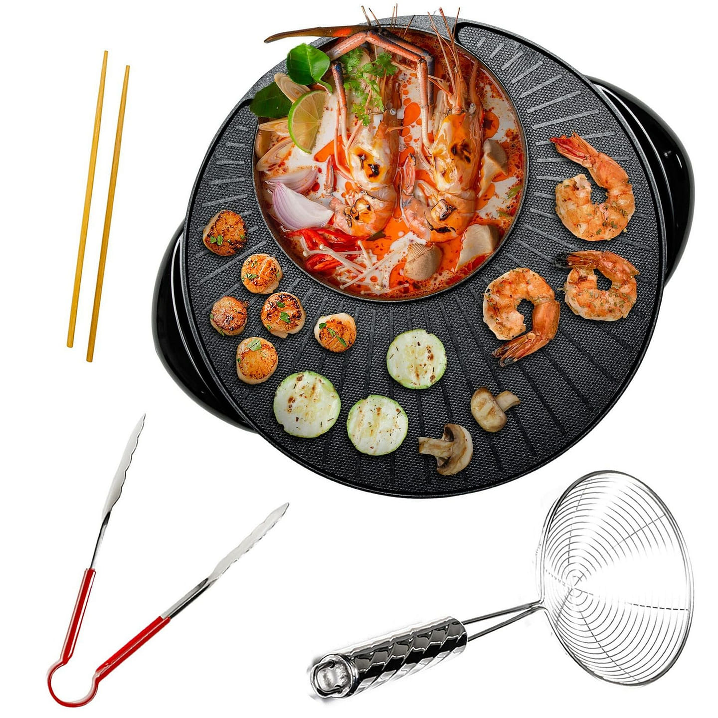 Electric Hot Pot and Grill Combo, 2-in-1 Portable Countertop Cooker for BBQ, 1 each